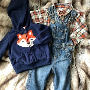 3-pc Carter's, ON - overalls, Fox jacket, flannel
